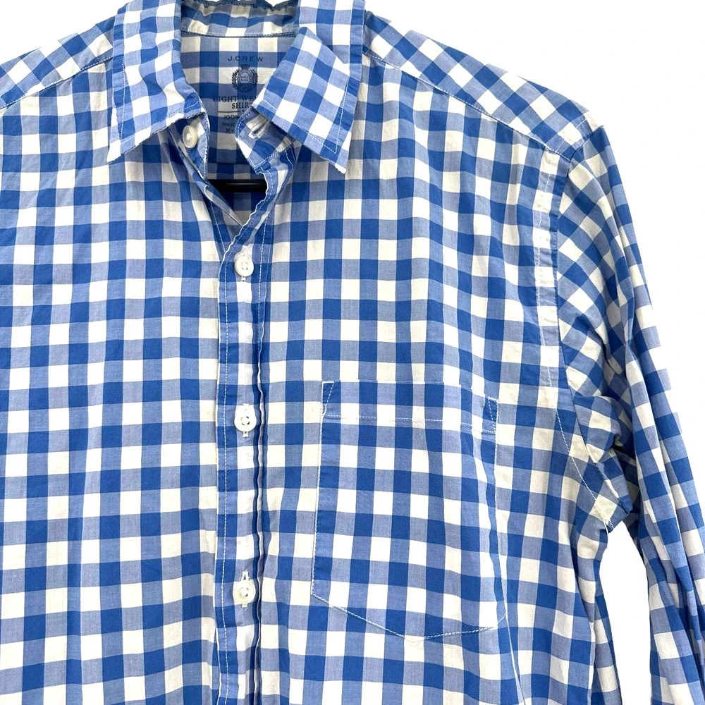 J. Crew size XS lightweight shirt blue white check plaid‎ long sleeve button up